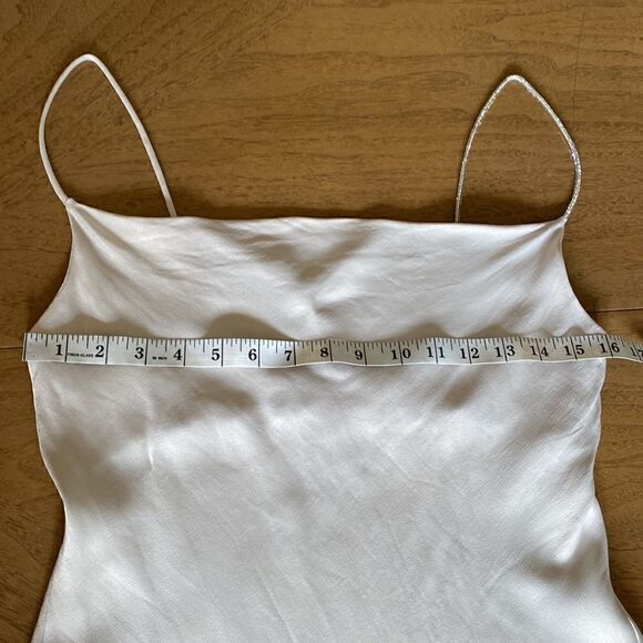 Zara Cream Satin Cowl Neck Mini Slip Dress with Rhinestone Strap Size M - Picture 9 of 12